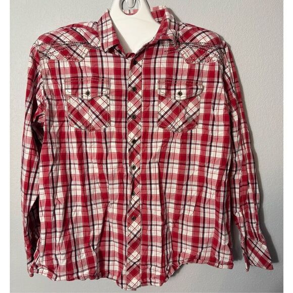 Ariat Retro Fit Red Long Sleeve Western Shirt 2XL XXL Embroidered - Picture 2 of 8